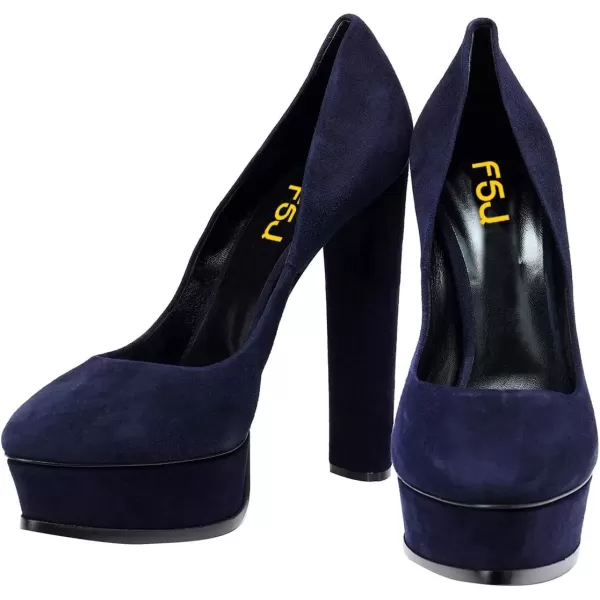 imageFSJ Women Classic Chunky High Heels Pumps Platform Closed Toe Sexy Slip On Ladies Shoes Size 415 USNavy