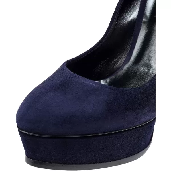 imageFSJ Women Classic Chunky High Heels Pumps Platform Closed Toe Sexy Slip On Ladies Shoes Size 415 USNavy