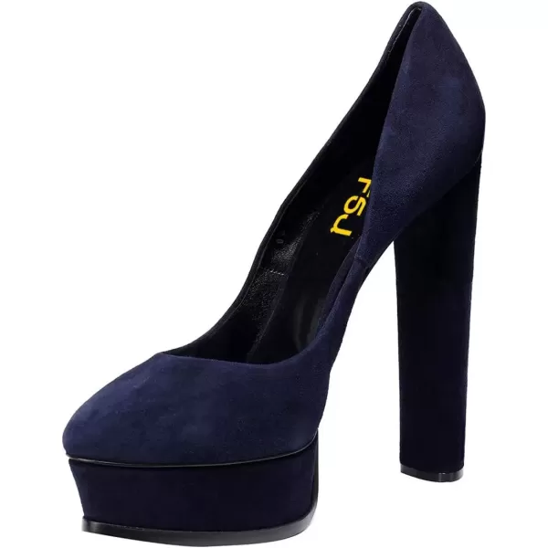 imageFSJ Women Classic Chunky High Heels Pumps Platform Closed Toe Sexy Slip On Ladies Shoes Size 415 USNavy