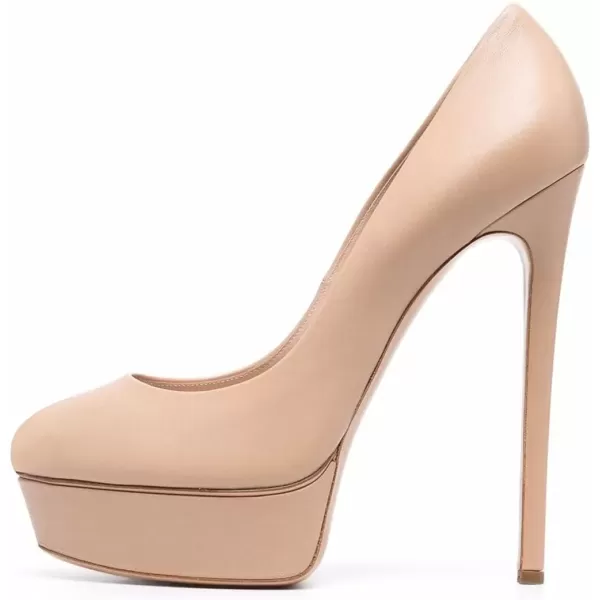 imageFSJ Women Classic Chunky High Heels Pumps Platform Closed Toe Sexy Slip On Ladies Shoes Size 415 USNude