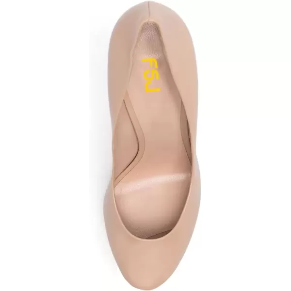 imageFSJ Women Classic Chunky High Heels Pumps Platform Closed Toe Sexy Slip On Ladies Shoes Size 415 USNude