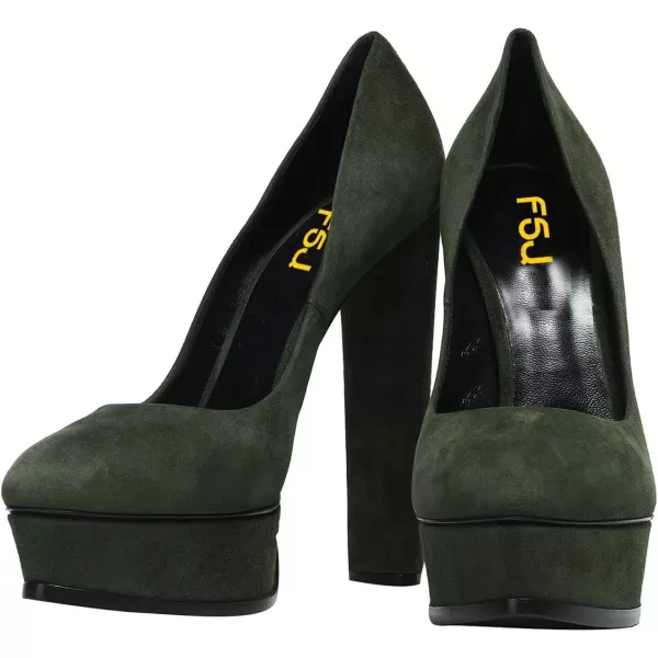imageFSJ Women Classic Chunky High Heels Pumps Platform Closed Toe Sexy Slip On Ladies Shoes Size 415 USOlive