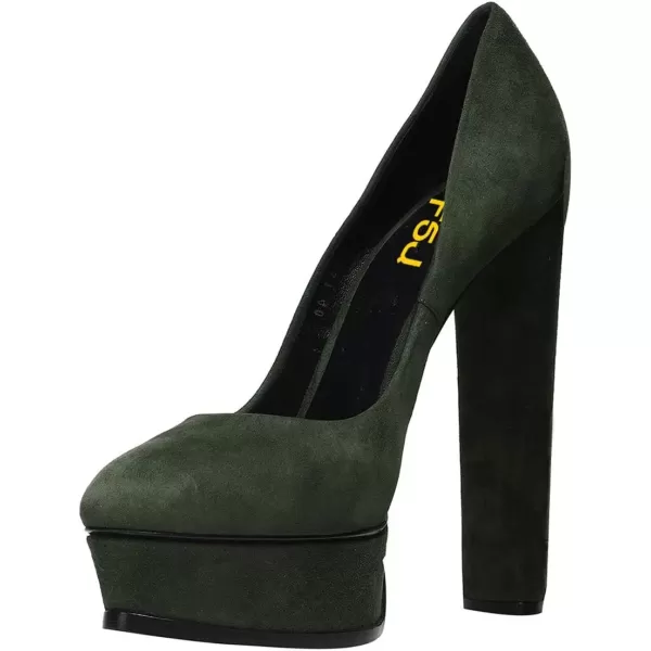 imageFSJ Women Classic Chunky High Heels Pumps Platform Closed Toe Sexy Slip On Ladies Shoes Size 415 USOlive