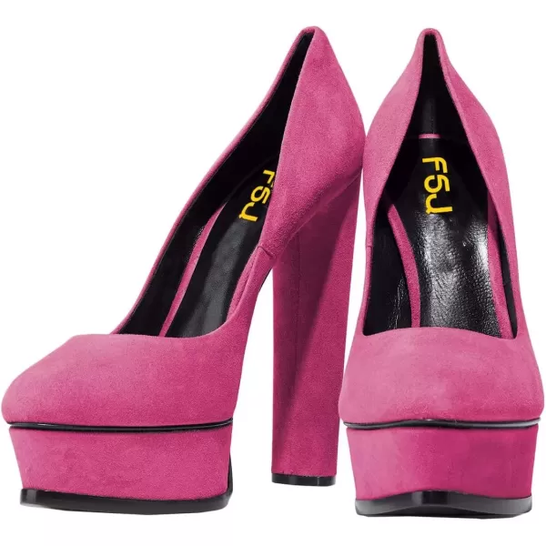 imageFSJ Women Classic Chunky High Heels Pumps Platform Closed Toe Sexy Slip On Ladies Shoes Size 415 USPink