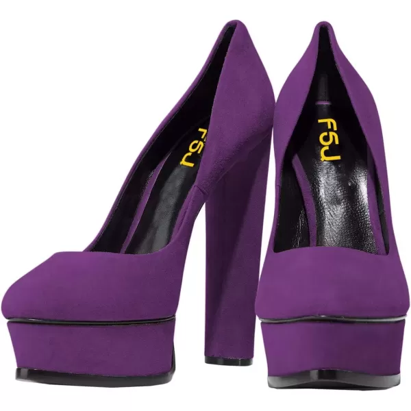 imageFSJ Women Classic Chunky High Heels Pumps Platform Closed Toe Sexy Slip On Ladies Shoes Size 415 USPurple
