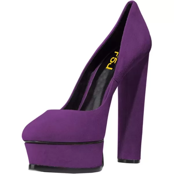 imageFSJ Women Classic Chunky High Heels Pumps Platform Closed Toe Sexy Slip On Ladies Shoes Size 415 USPurple