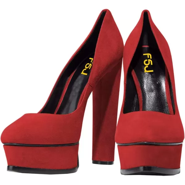 imageFSJ Women Classic Chunky High Heels Pumps Platform Closed Toe Sexy Slip On Ladies Shoes Size 415 USRed
