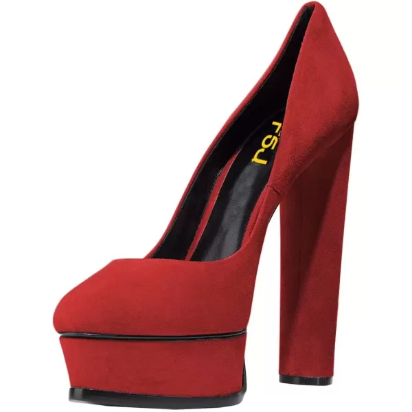 imageFSJ Women Classic Chunky High Heels Pumps Platform Closed Toe Sexy Slip On Ladies Shoes Size 415 USRed
