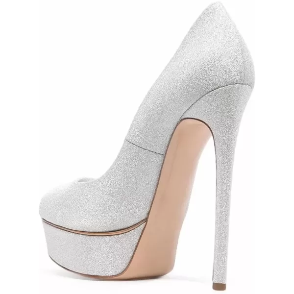 imageFSJ Women Classic Chunky High Heels Pumps Platform Closed Toe Sexy Slip On Ladies Shoes Size 415 USSilver