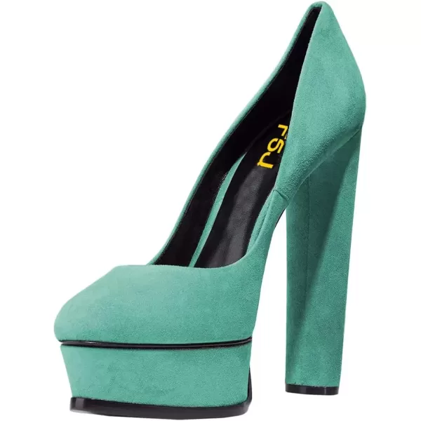 imageFSJ Women Classic Chunky High Heels Pumps Platform Closed Toe Sexy Slip On Ladies Shoes Size 415 USTurquoise
