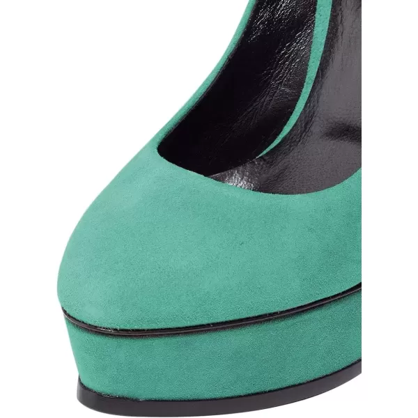 imageFSJ Women Classic Chunky High Heels Pumps Platform Closed Toe Sexy Slip On Ladies Shoes Size 415 USTurquoise