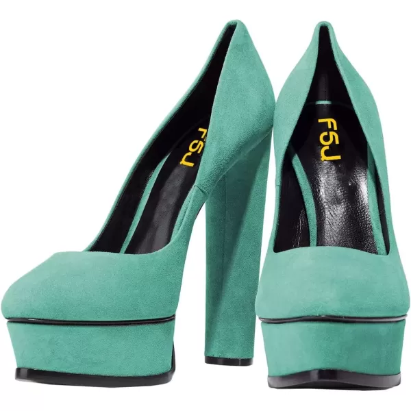 imageFSJ Women Classic Chunky High Heels Pumps Platform Closed Toe Sexy Slip On Ladies Shoes Size 415 USTurquoise