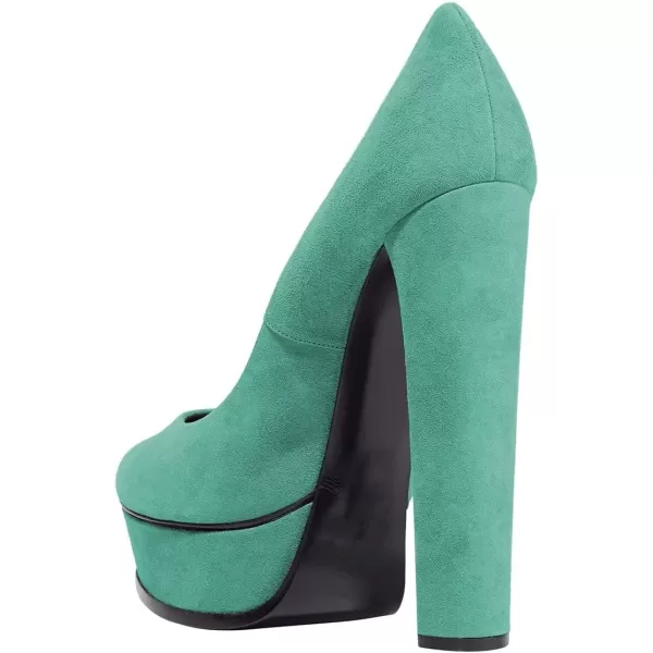 imageFSJ Women Classic Chunky High Heels Pumps Platform Closed Toe Sexy Slip On Ladies Shoes Size 415 USTurquoise