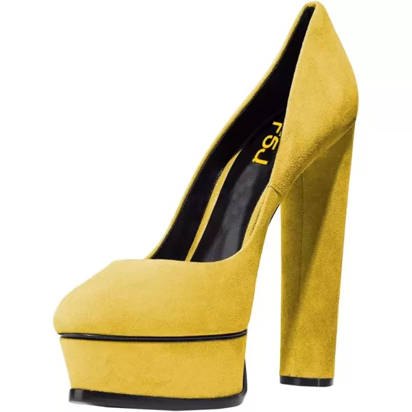 imageFSJ Women Classic Chunky High Heels Pumps Platform Closed Toe Sexy Slip On Ladies Shoes Size 415 USYellow
