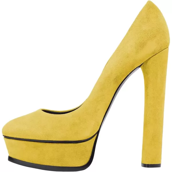 imageFSJ Women Classic Chunky High Heels Pumps Platform Closed Toe Sexy Slip On Ladies Shoes Size 415 USYellow