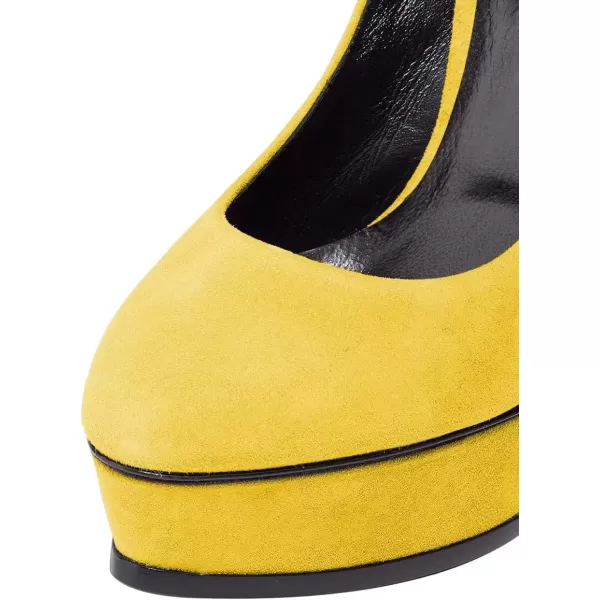 imageFSJ Women Classic Chunky High Heels Pumps Platform Closed Toe Sexy Slip On Ladies Shoes Size 415 USYellow