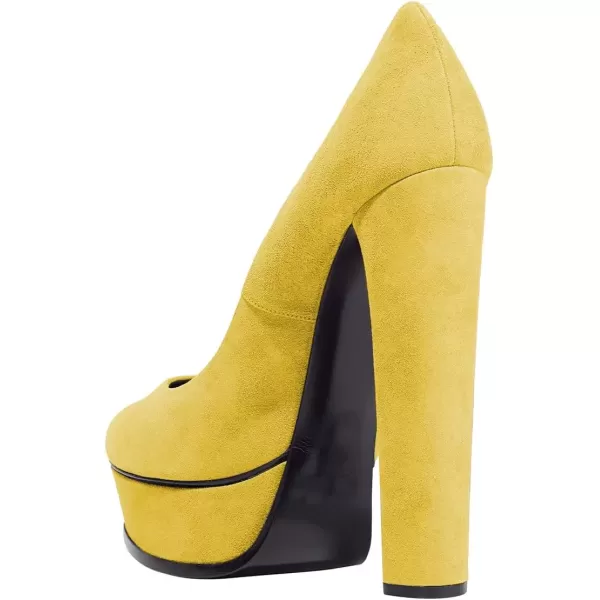 imageFSJ Women Classic Chunky High Heels Pumps Platform Closed Toe Sexy Slip On Ladies Shoes Size 415 USYellow