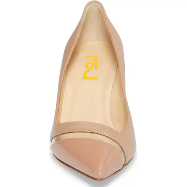 imageFSJ Women Comfy Clear Pointed Toe Pump Kitten Low Heel Slip On Office Lady Shoes Size 415 USNude