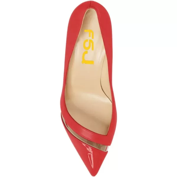 imageFSJ Women Comfy Clear Pointed Toe Pump Kitten Low Heel Slip On Office Lady Shoes Size 415 USRed