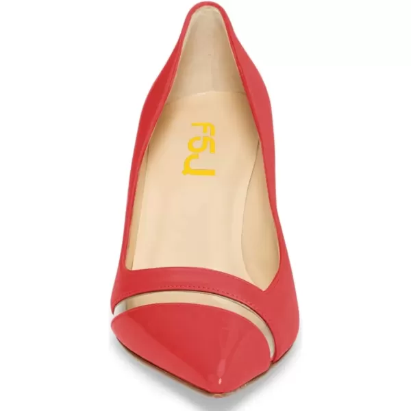 imageFSJ Women Comfy Clear Pointed Toe Pump Kitten Low Heel Slip On Office Lady Shoes Size 415 USRed