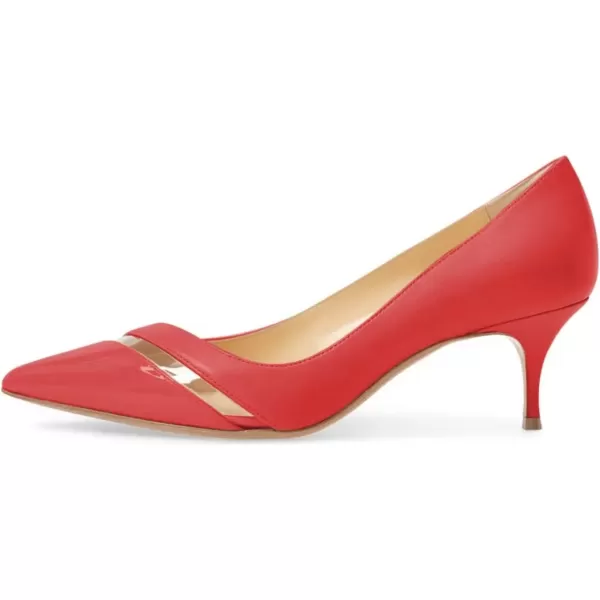 imageFSJ Women Comfy Clear Pointed Toe Pump Kitten Low Heel Slip On Office Lady Shoes Size 415 USRed
