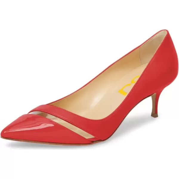 imageFSJ Women Comfy Clear Pointed Toe Pump Kitten Low Heel Slip On Office Lady Shoes Size 415 USRed