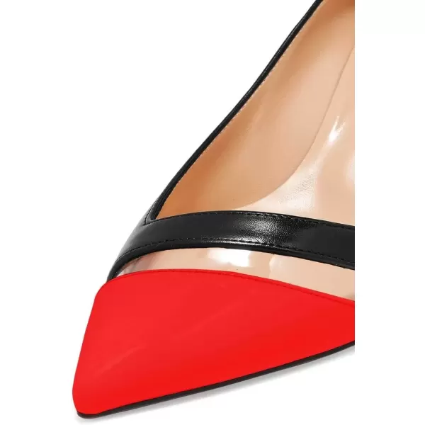 imageFSJ Women Comfy Clear Pointed Toe Pump Kitten Low Heel Slip On Office Lady Shoes Size 415 USRedblack