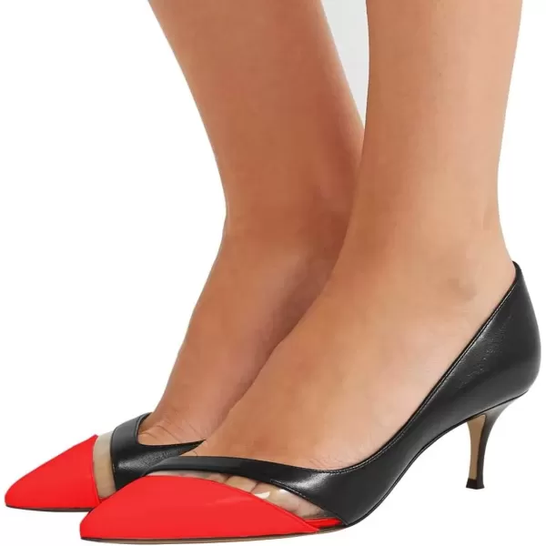 imageFSJ Women Comfy Clear Pointed Toe Pump Kitten Low Heel Slip On Office Lady Shoes Size 415 USRedblack