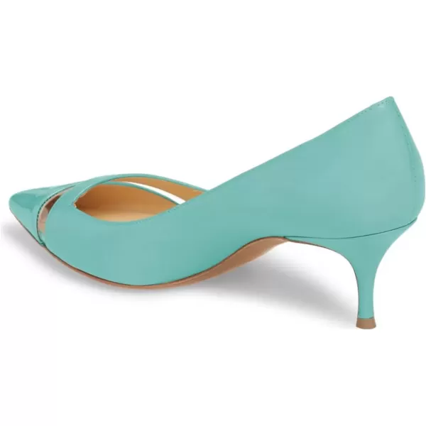 imageFSJ Women Comfy Clear Pointed Toe Pump Kitten Low Heel Slip On Office Lady Shoes Size 415 USTurquoise