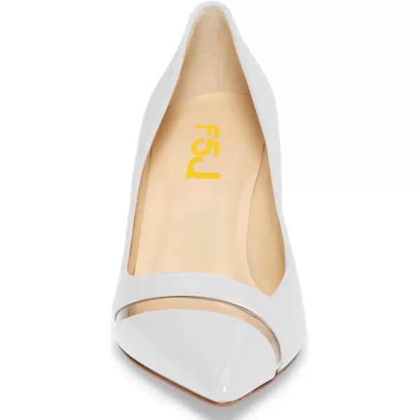 imageFSJ Women Comfy Clear Pointed Toe Pump Kitten Low Heel Slip On Office Lady Shoes Size 415 USWhite