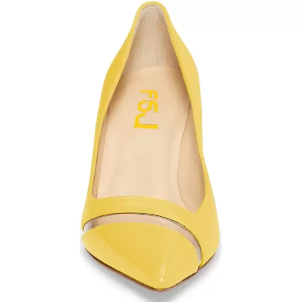 imageFSJ Women Comfy Clear Pointed Toe Pump Kitten Low Heel Slip On Office Lady Shoes Size 415 USYellow