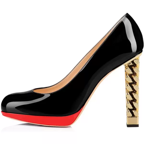 imageFSJ Women Dress Round Toe Chunky Gold High Heel Pumps Slip on Party Prom Platform Shoes Size 415 USBlackRed