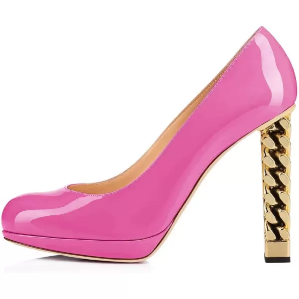imageFSJ Women Dress Round Toe Chunky Gold High Heel Pumps Slip on Party Prom Platform Shoes Size 415 USFuchsia