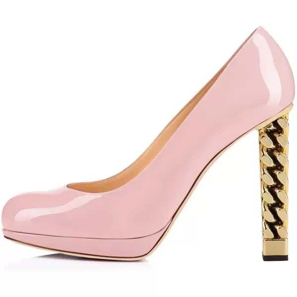 imageFSJ Women Dress Round Toe Chunky Gold High Heel Pumps Slip on Party Prom Platform Shoes Size 415 USPink