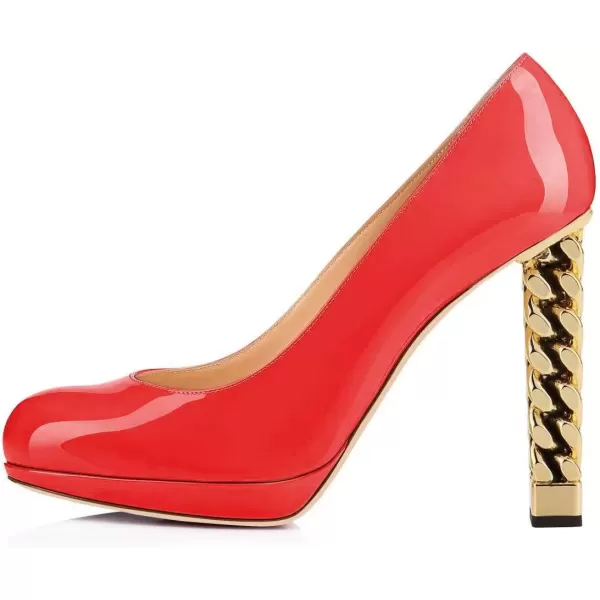 imageFSJ Women Dress Round Toe Chunky Gold High Heel Pumps Slip on Party Prom Platform Shoes Size 415 USRed