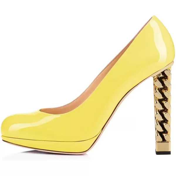 imageFSJ Women Dress Round Toe Chunky Gold High Heel Pumps Slip on Party Prom Platform Shoes Size 415 USYellow