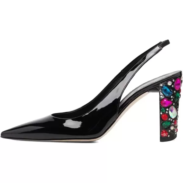 imageFSJ Women Dressy Studded Crystal Heel Pumps Pointed Toe Chunky High Heel Slingback Slip On Prom Party Dress Shoes Size 415 USBlack