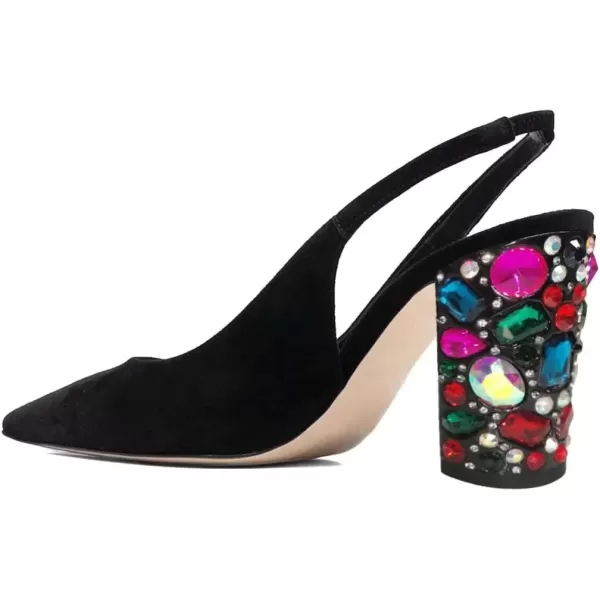 imageFSJ Women Dressy Studded Crystal Heel Pumps Pointed Toe Chunky High Heel Slingback Slip On Prom Party Dress Shoes Size 415 USBlack Suede