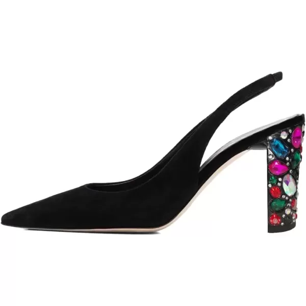 imageFSJ Women Dressy Studded Crystal Heel Pumps Pointed Toe Chunky High Heel Slingback Slip On Prom Party Dress Shoes Size 415 USBlack Suede