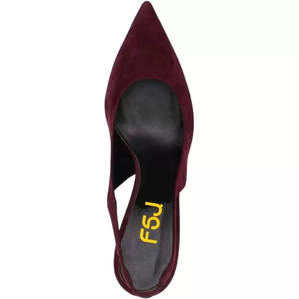 imageFSJ Women Dressy Studded Crystal Heel Pumps Pointed Toe Chunky High Heel Slingback Slip On Prom Party Dress Shoes Size 415 USDark Red Suede