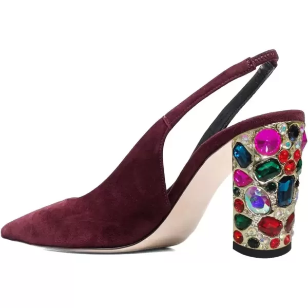 imageFSJ Women Dressy Studded Crystal Heel Pumps Pointed Toe Chunky High Heel Slingback Slip On Prom Party Dress Shoes Size 415 USDark Red Suede