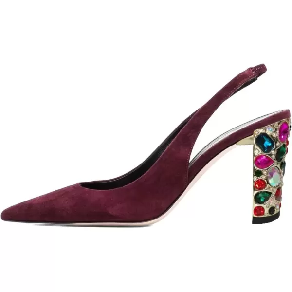 imageFSJ Women Dressy Studded Crystal Heel Pumps Pointed Toe Chunky High Heel Slingback Slip On Prom Party Dress Shoes Size 415 USDark Red Suede