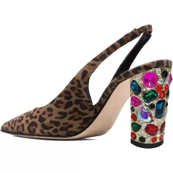 imageFSJ Women Dressy Studded Crystal Heel Pumps Pointed Toe Chunky High Heel Slingback Slip On Prom Party Dress Shoes Size 415 USLeopard Suede