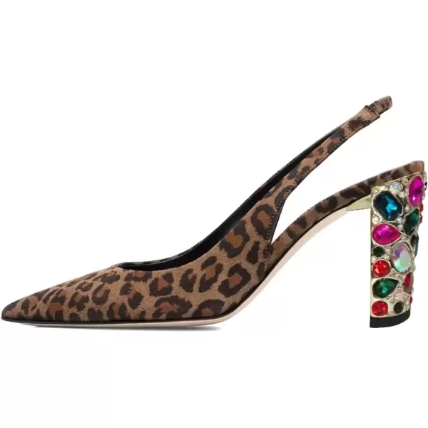 imageFSJ Women Dressy Studded Crystal Heel Pumps Pointed Toe Chunky High Heel Slingback Slip On Prom Party Dress Shoes Size 415 USLeopard Suede