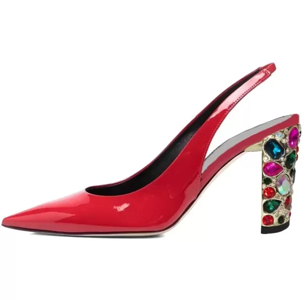 imageFSJ Women Dressy Studded Crystal Heel Pumps Pointed Toe Chunky High Heel Slingback Slip On Prom Party Dress Shoes Size 415 USRed