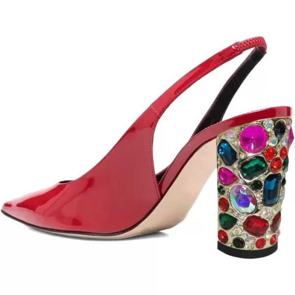imageFSJ Women Dressy Studded Crystal Heel Pumps Pointed Toe Chunky High Heel Slingback Slip On Prom Party Dress Shoes Size 415 USRed