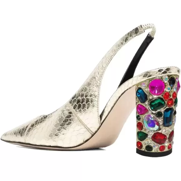 imageFSJ Women Dressy Studded Crystal Heel Pumps Pointed Toe Chunky High Heel Slingback Slip On Prom Party Dress Shoes Size 415 USSilver