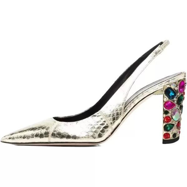imageFSJ Women Dressy Studded Crystal Heel Pumps Pointed Toe Chunky High Heel Slingback Slip On Prom Party Dress Shoes Size 415 USSilver