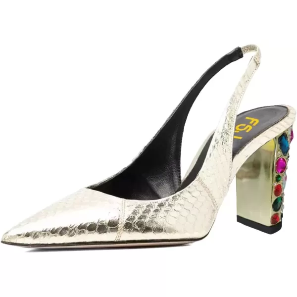 imageFSJ Women Dressy Studded Crystal Heel Pumps Pointed Toe Chunky High Heel Slingback Slip On Prom Party Dress Shoes Size 415 USSilver