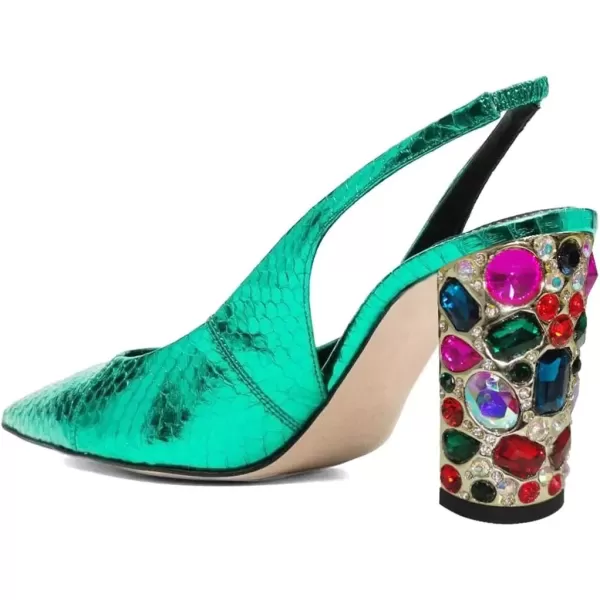 imageFSJ Women Dressy Studded Crystal Heel Pumps Pointed Toe Chunky High Heel Slingback Slip On Prom Party Dress Shoes Size 415 USTurquoise